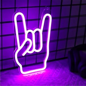 Retro Purple Rock On Hand Sign Gesture Rock N Roll 90s Party Festival LED Light